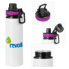 Metallic water bottle with safety lid, 850ml aluminum