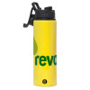 Metallic water bottle with safety lid, 850ml aluminum