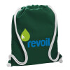 Backpack pouch GYMBAG BOTTLE GREEN, with pocket (40x48cm) & thick white cords