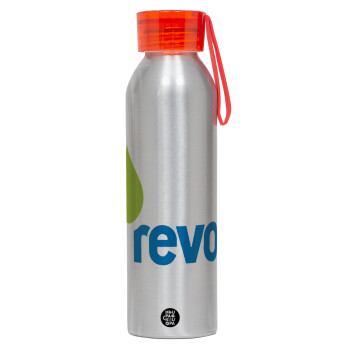 Πρατήριο καυσίμων REVOIL, Αλουμινένιο Αθλητικό Μπουκάλι 650ml – Ασημί με Κόκκινο Καπάκι και Λουράκι Σιλικόνης