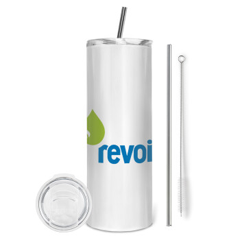 Πρατήριο καυσίμων REVOIL, Eco friendly ποτήρι θερμό (tumbler) από ανοξείδωτο ατσάλι 600ml, με μεταλλικό καλαμάκι & βούρτσα καθαρισμού