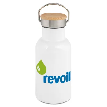 Πρατήριο καυσίμων REVOIL, Metallic thermos (Stainless steel) White with wooden lid (bamboo), double-walled, 350ml