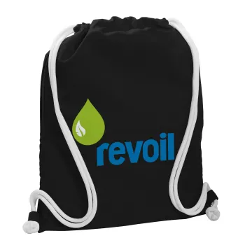 Πρατήριο καυσίμων REVOIL, Τσάντα πλάτης πουγκί GYMBAG Μαύρη, με τσέπη (40x48cm) & χονδρά λευκά κορδόνια