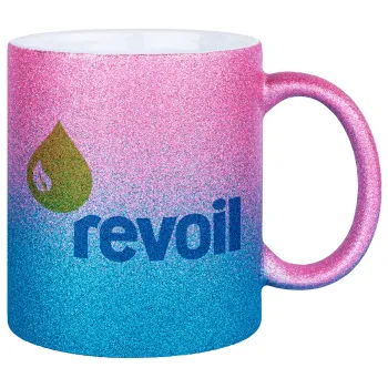 Πρατήριο καυσίμων REVOIL, Κούπα Χρυσή/Μπλε Glitter, κεραμική, 330ml