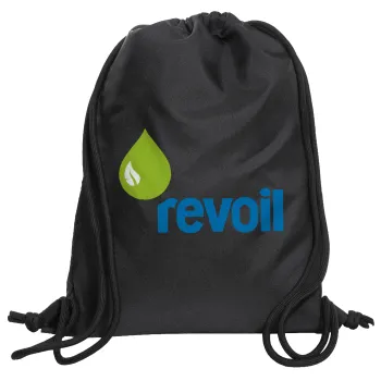 Πρατήριο καυσίμων REVOIL, Τσάντα πλάτης πουγκί GYMBAG Μαύρη, με τσέπη (40x48cm) & χονδρά κορδόνια