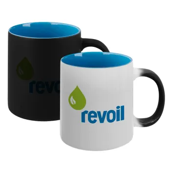 Πρατήριο καυσίμων REVOIL, Κούπα Μαγική εσωτερικό μπλε, κεραμική 330ml που αλλάζει χρώμα με το ζεστό ρόφημα