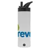 Metallic thermos bottle with straw & handle, stainless steel (Stainless steel 304), double-walled, 600ml.