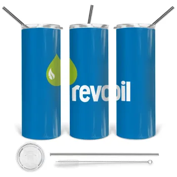 Πρατήριο καυσίμων REVOIL, Tumbler ποτήρι θερμό από ανοξείδωτο ατσάλι 600ml, με μεταλλικό καλαμάκι & βούρτσα καθαρισμού