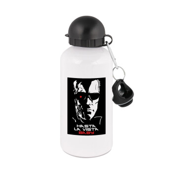 Terminator Hasta La Vista, Metal water bottle, White, aluminum 500ml