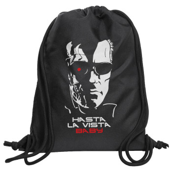 Terminator Hasta La Vista, Τσάντα πλάτης πουγκί GYMBAG Μαύρη, με τσέπη (40x48cm) & χονδρά κορδόνια