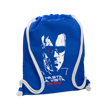 Terminator Hasta La Vista, Τσάντα πλάτης πουγκί GYMBAG Μπλε, με τσέπη (40x48cm) & χονδρά κορδόνια