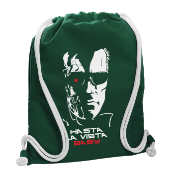 Terminator Hasta La Vista, Τσάντα πλάτης πουγκί GYMBAG BOTTLE GREEN, με τσέπη (40x48cm) & χονδρά λευκά κορδόνια