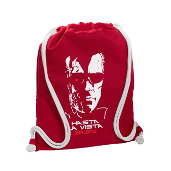 Terminator Hasta La Vista, Τσάντα πλάτης πουγκί GYMBAG Κόκκινη, με τσέπη (40x48cm) & χονδρά κορδόνια