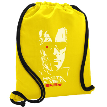 Terminator Hasta La Vista, Τσάντα πλάτης πουγκί GYMBAG Κίτρινη, με τσέπη (40x48cm) & χονδρά κορδόνια