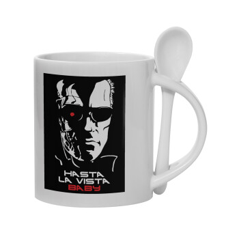 Terminator Hasta La Vista, Ceramic coffee mug with Spoon, 330ml (1pcs)