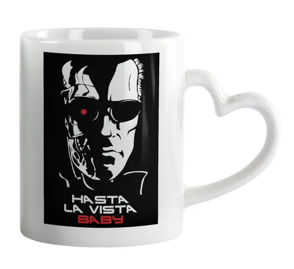 Terminator Hasta La Vista — Κούπα καρδιά χερούλι λευκή, κεραμική, 330ml