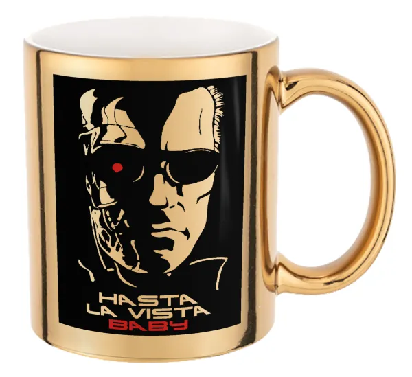 Terminator Hasta La Vista — Mug ceramic, gold mirror, 330ml