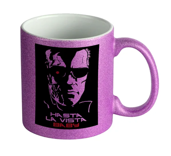Terminator Hasta La Vista — Purple glitter mug that sparkles, ceramic, 330ml