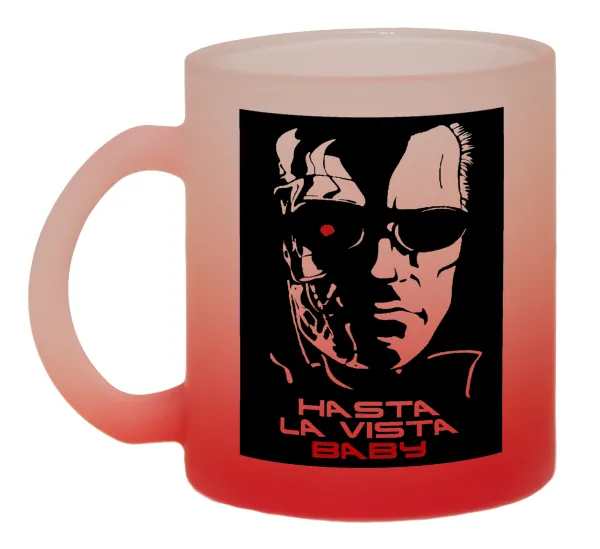 Terminator Hasta La Vista — Two-tone glass mug with matte red base, 330ml