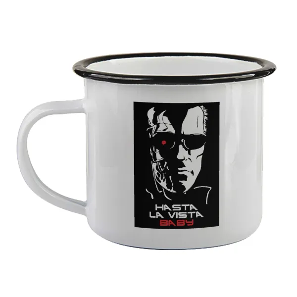 Terminator Hasta La Vista — Enamel mug with black rim, 360ml