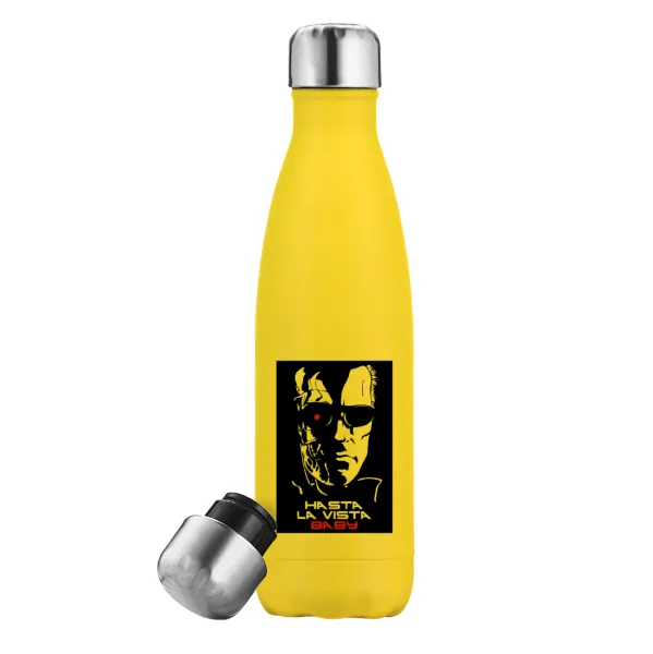 Terminator Hasta La Vista — Yellow Stainless Steel Metallic Thermos, double-walled, 500ml