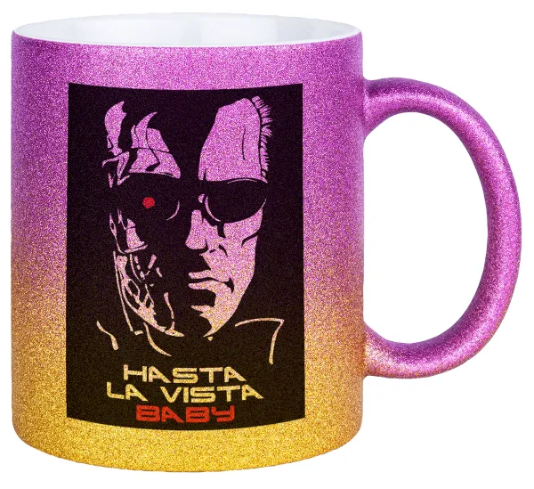 Terminator Hasta La Vista — Κούπα Χρυσή/Ροζ Glitter, κεραμική, 330ml