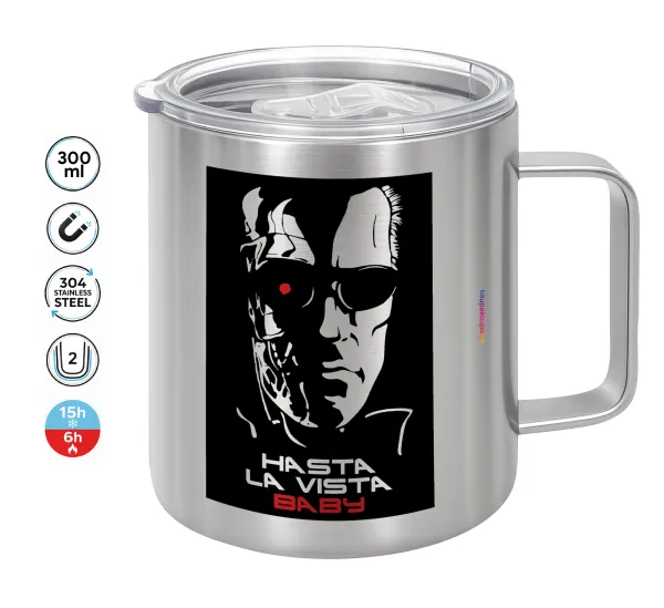 Terminator Hasta La Vista — Double-walled stainless steel mug 300ml with temperature-retaining lid
