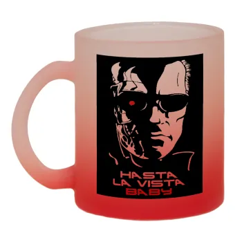 Terminator Hasta La Vista, Κούπα γυάλινη δίχρωμη με βάση το κόκκινο ματ, 330ml
