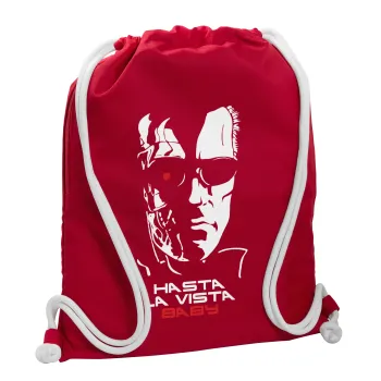 Terminator Hasta La Vista, Backpack pouch GYMBAG Red, with pocket (40x48cm) & thick cords