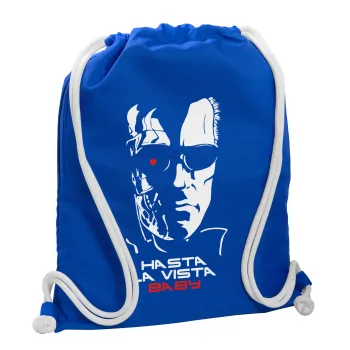 Terminator Hasta La Vista, Backpack pouch GYMBAG Blue, with pocket (40x48cm) & thick cords