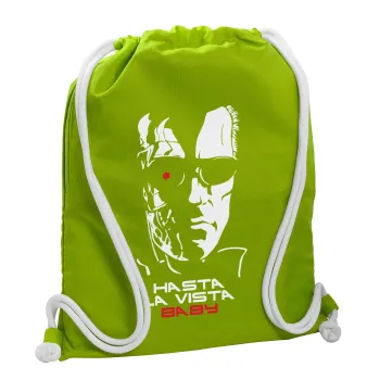 Terminator Hasta La Vista, Backpack bag GYMBAG LIME GREEN, with pocket (40x48cm) & thick cords