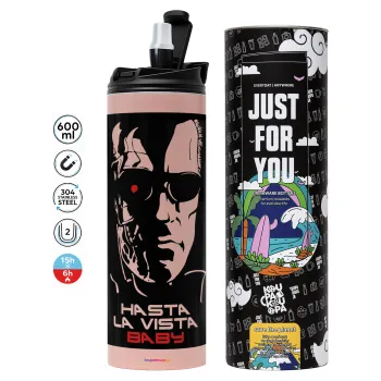 Terminator Hasta La Vista, Tumbler stainless steel PINK 600ml