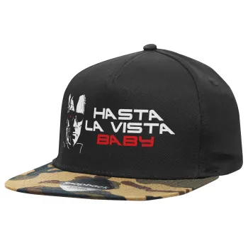 Terminator Hasta La Vista, Καπέλο Ενηλίκων Flat Snapback Μαύρο/Παραλλαγή, (100% ΒΑΜΒΑΚΕΡΟ TWILL, ΕΝΗΛΙΚΩΝ, UNISEX, ONE SIZE)