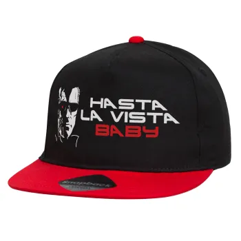 Terminator Hasta La Vista, Καπέλο παιδικό Flat Snapback, Μαύρο/Κόκκινο (100% ΒΑΜΒΑΚΕΡΟ, ΠΑΙΔΙΚΟ, UNISEX, ONE SIZE)