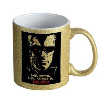 Terminator Hasta La Vista, Κούπα Χρυσή Glitter που γυαλίζει, κεραμική, 330ml