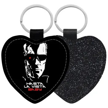 Terminator Hasta La Vista, Μπρελόκ PU δερμάτινο glitter καρδιά ΜΑΥΡΟ