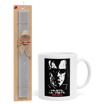 Terminator Hasta La Vista, Easter Set, Ceramic Cup (330ml) & Easter aromatic flat candle (30cm) (GRAY)