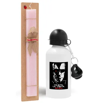 Terminator Hasta La Vista, Easter Set, metallic aluminum bottle (500ml) & aromatic flat Easter candle (30cm) (PINK)