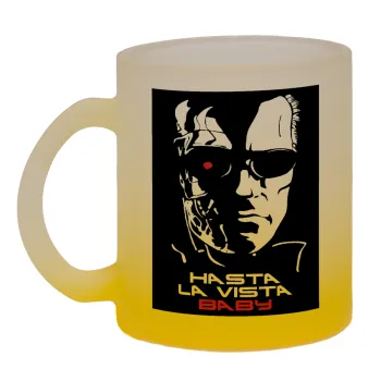 Terminator Hasta La Vista, Κούπα γυάλινη δίχρωμη με βάση το κίτρινο ματ, 330ml
