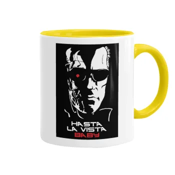 Terminator Hasta La Vista, Κούπα χρωματιστή κίτρινη, κεραμική, 330ml