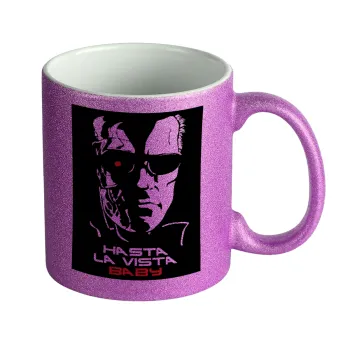 Terminator Hasta La Vista, Κούπα Μωβ Glitter που γυαλίζει, κεραμική, 330ml