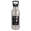 Water bottle Silver with straw, stainless steel 600ml