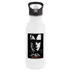 White water bottle with straw, stainless steel 600ml
