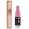 Easter Set, Metallic pink/white (Stainless steel) thermos, double-walled, 500ml & aromatic flat Easter candle (30cm) (PINK)