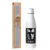 Easter Set, metallic stainless thermos bottle (500ml) & scented flat Easter candle (30cm) (GRAY)