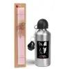 Easter Set, metallic Silver aluminum water bottle (500ml) & scented flat Easter candle (30cm) (PINK)