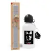 Easter Set, metallic aluminum water bottle (500ml) & aromatic flat Easter candle (30cm) (GRAY)