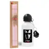Easter Set, metallic aluminum bottle (500ml) & aromatic flat Easter candle (30cm) (PINK)
