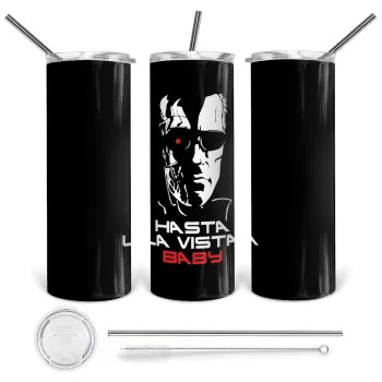 Terminator Hasta La Vista, Tumbler stainless steel 600ml, with metal straw & cleaning brush