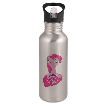 Μικρό μου Πόνυ, Παγούρι νερού Ασημένιο με καλαμάκι, ανοξείδωτο ατσάλι 600ml